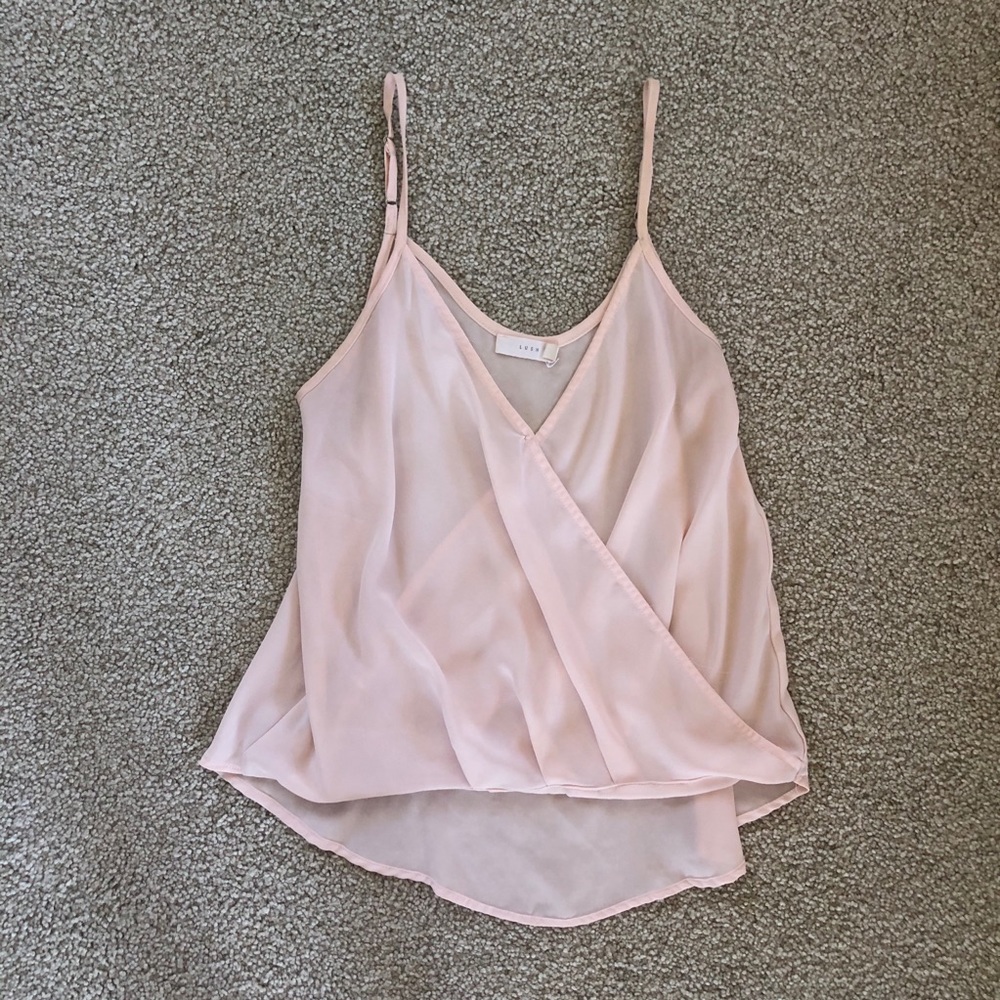 Lush Blush Pink Chiffon Surplice Wrap Camisole S Coquette Cami Tank Semi Sheer